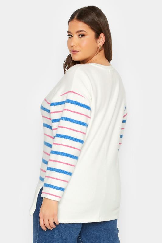 YOURS LUXURY Plus Size White & Pink Stripe Soft Touch Jumper | Yours Clothing 4
