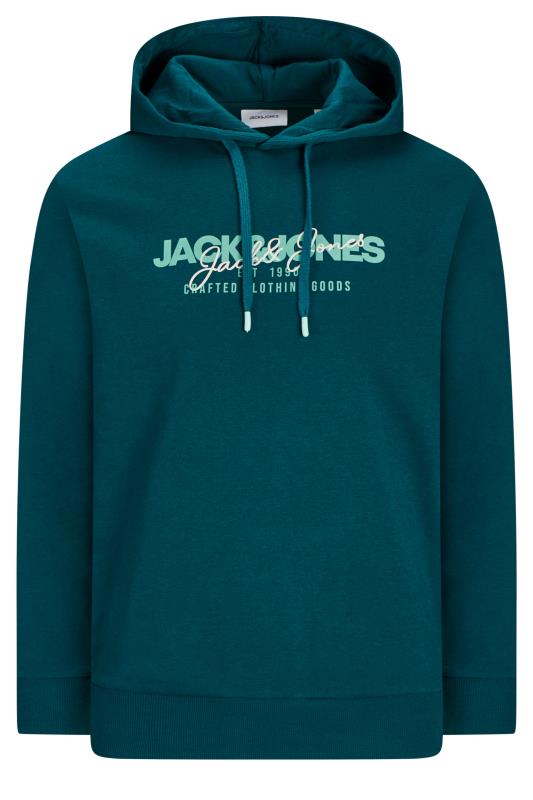 JACK & JONES Big & Tall Teal Green Logo Print Hoodie | BadRhino 2