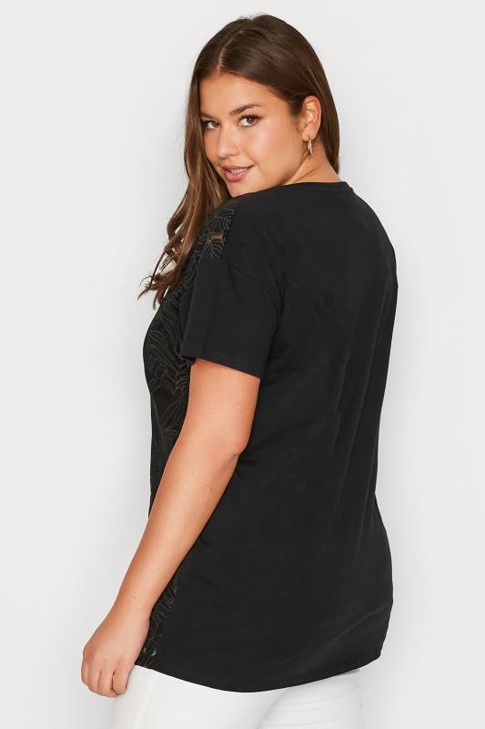 Plus Size Black Tropical Print Mesh T-Shirt | Yours Clothing 4