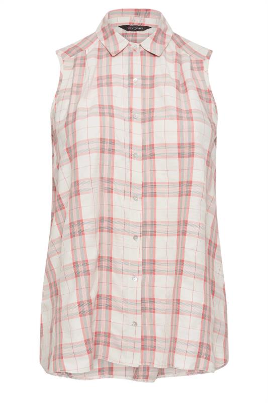YOURS Plus Size Pink Check Sleeveless Shirt | Yours Clothing 5