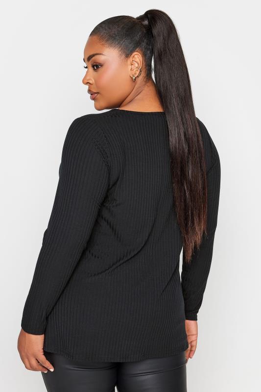 LIMITED COLLECTION Plus Size Black Ribbed Button Detail Long Sleeve Top | Yours Clothing 3