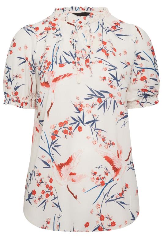 YOURS Plus Size Cream Floral Print Tie Neck Blouse | Yours Clothing 6