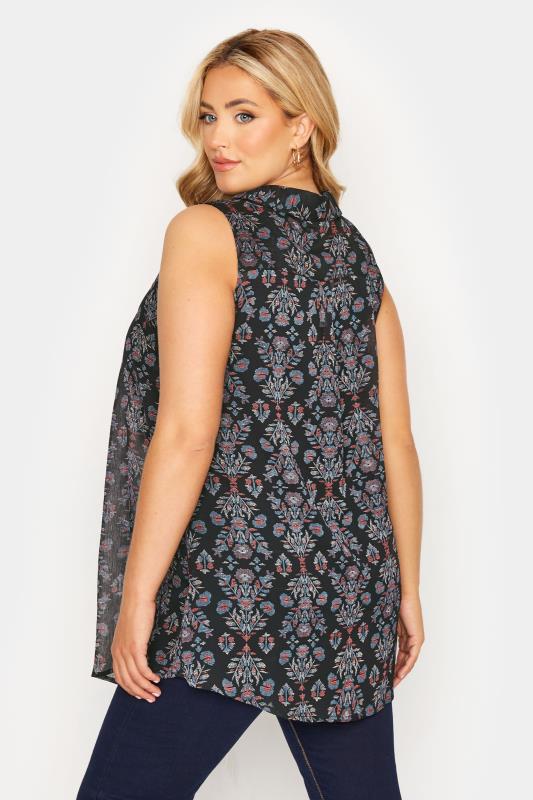 Plus Size Black Floral Print Sleeveless Frill Blouse | Yours Clothing 3