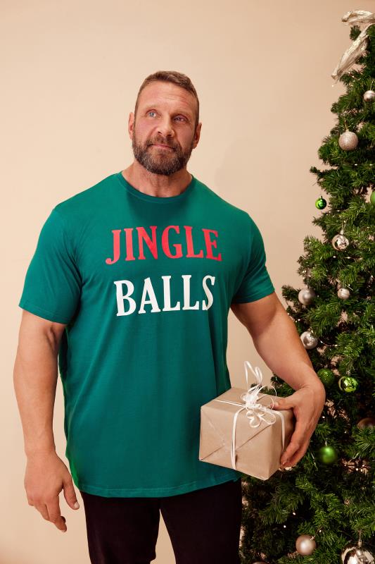  Grande Taille BadRhino Big & Tall Green 'Jingle' Slogan Christmas T-Shirt