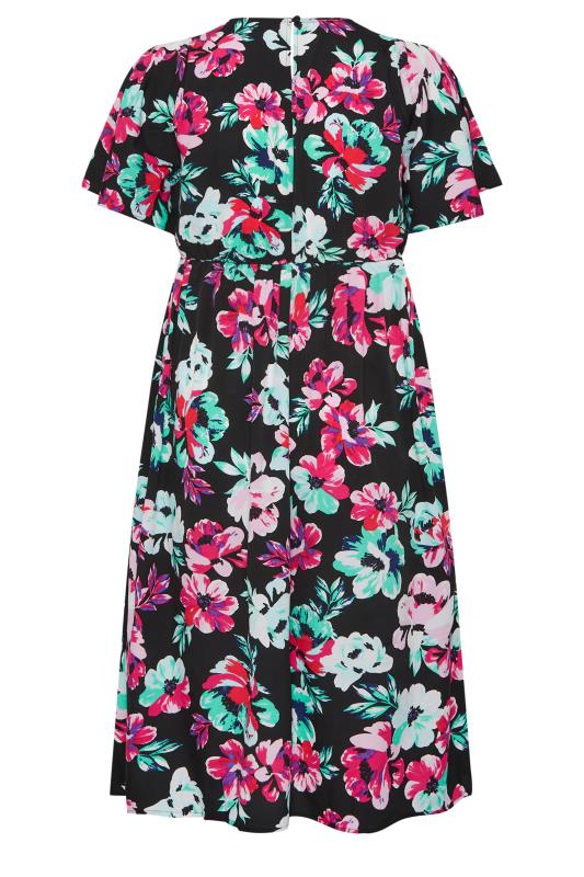 YOURS Plus Size Black Floral Print Midi Tea Dress | Yours Clothing 8