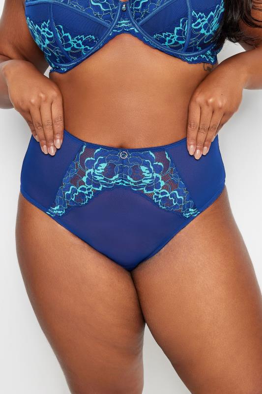 Plus Size  YOURS Curve Navy Blue Lace High Waisted Full Briefs