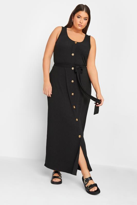 YOURS Plus Size Black Ribbed Sleeveless Maxi Dress | Yours Clothing 1