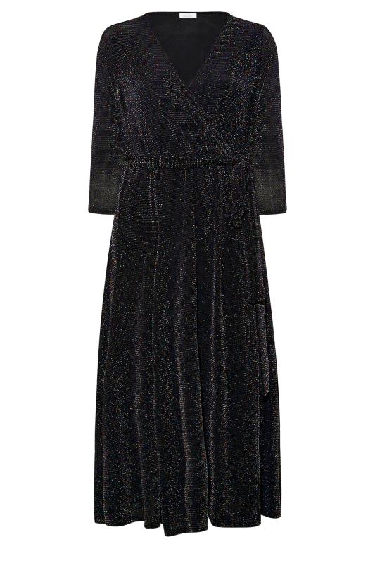 YOURS LONDON Plus Size Black Glitter Wrap Dress | Yours Clothing 6