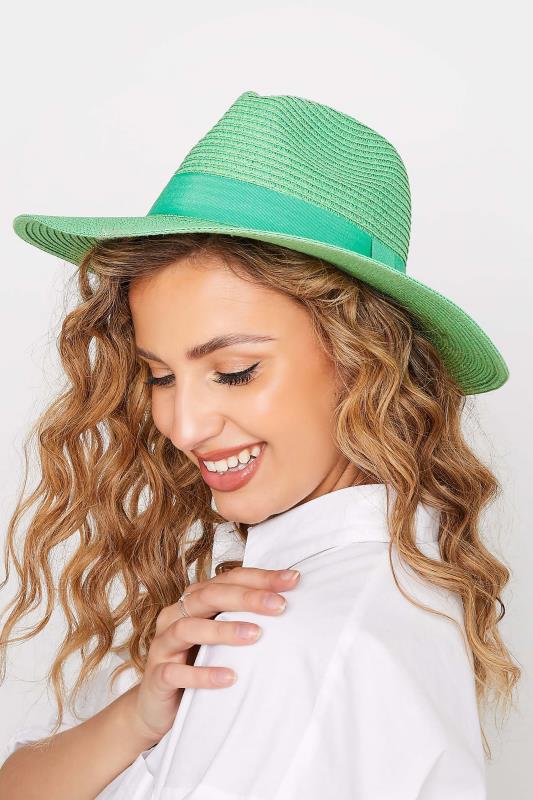 Plus Size  Yours Green Straw Fedora Hat