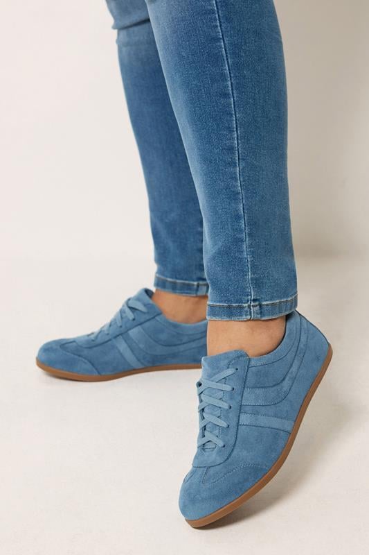 Blauwe imitatiesuède streep trainers in extra brede EEE-pasvorm