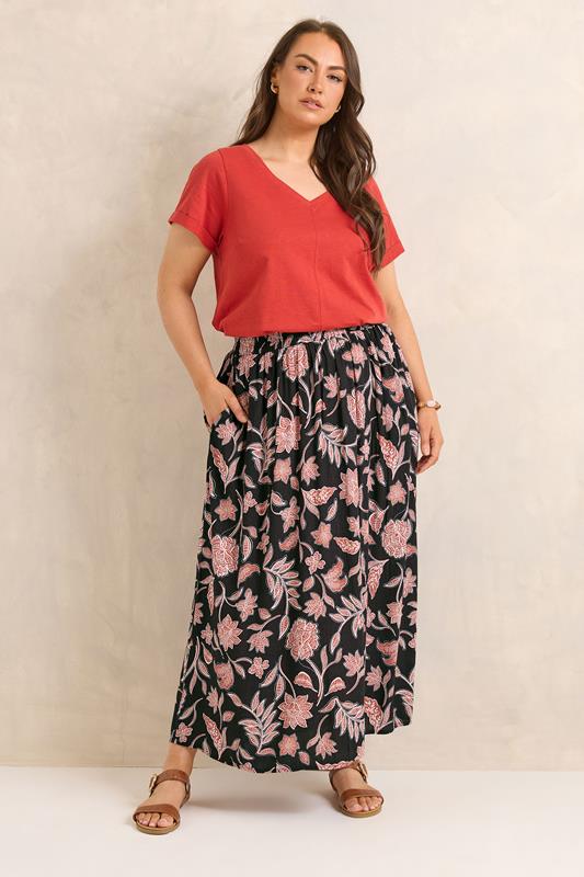 EVANS Plus Size Rust Orange Print A Line Midi Skirt | Evans 2