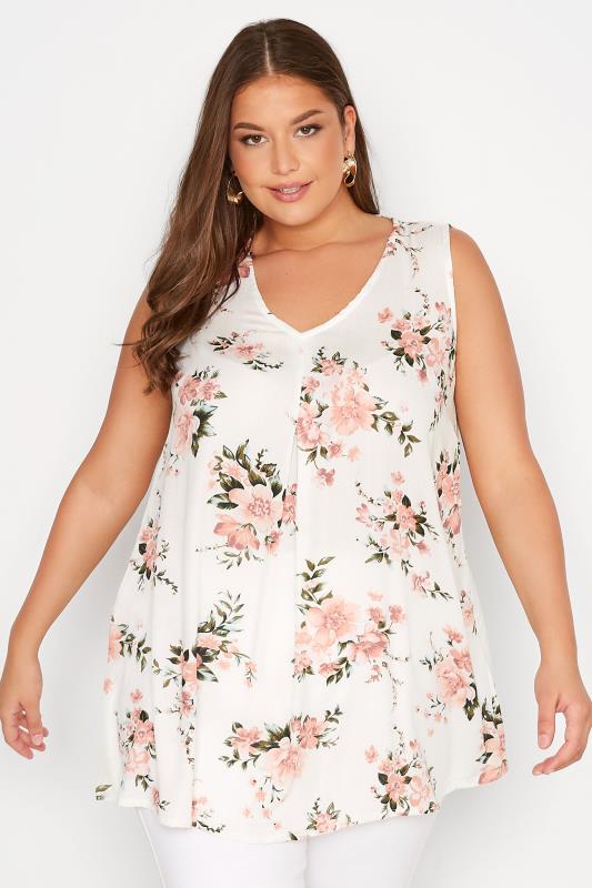  Grande Taille Curve White Floral Swing Vest Top