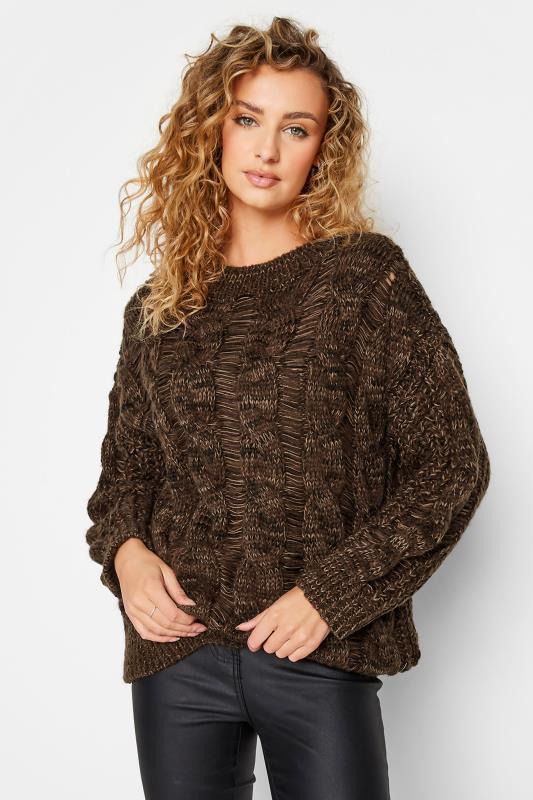 Tall  LTS Tall Chocolate Brown Plait Knitted Jumper