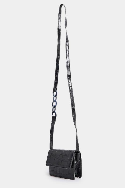 Black Croc Flap Shoulder Bag | Yours Clothing 2