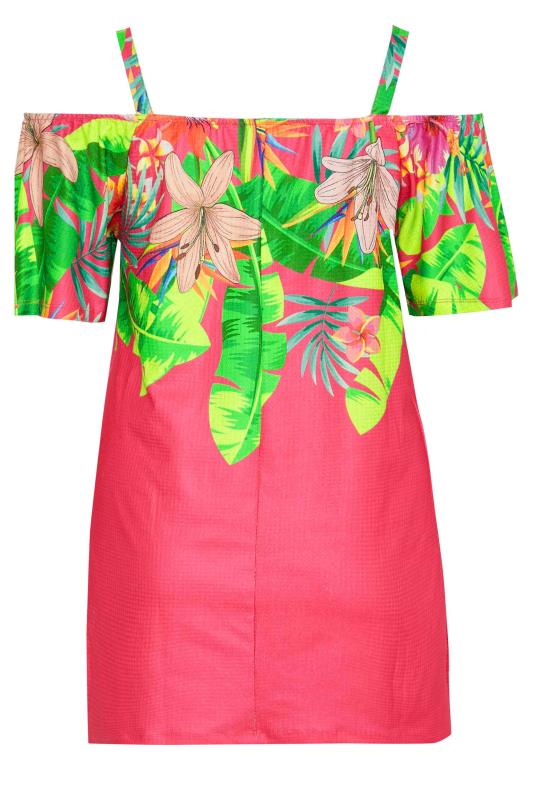 Plus Size Pink Tropical Print Bardot Top | Yours Clothing 7