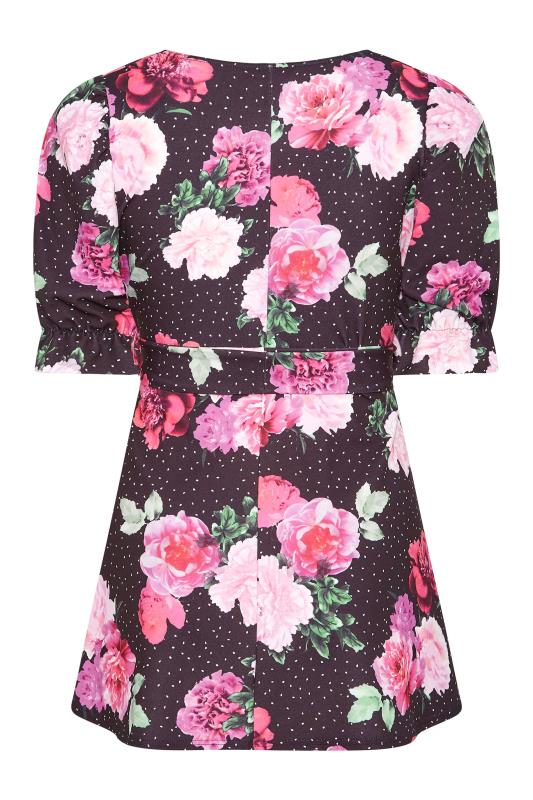 YOURS LONDON Curve Black Floral Puff Sleeve Peplum Top 7