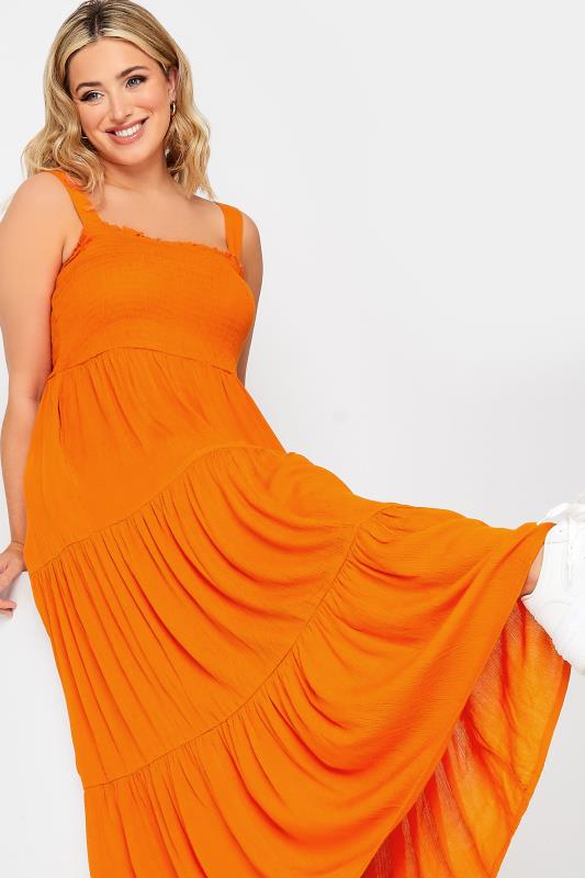 YOURS Plus Size Orange Shirred Strappy Sundress | Yours Clothing  5