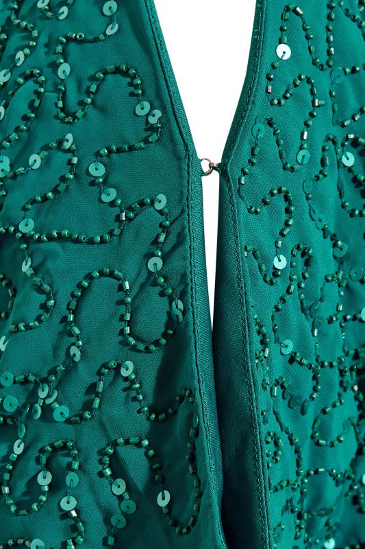 LUXE Plus Size Teal Green Sequin Hand Embellished Cape Dress | Yours Clothing 6