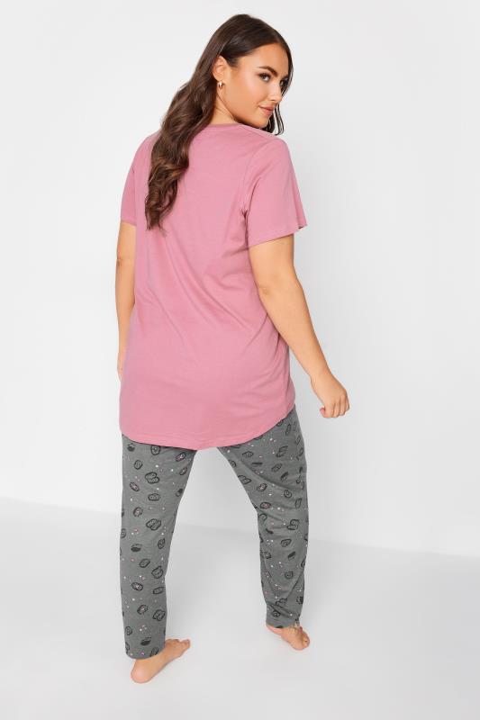 YOURS Plus Size Pink 'Hedgehugs' Slogan Tapered Pyjama Set | Yours Clothing 3