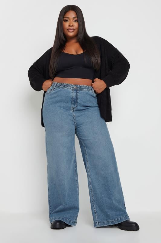 YOURS Plus Size Blue Wide Leg Slouchy Jeans | Yours Clothing 3