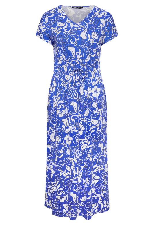 YOURS Plus Size Blue Floral Print Tie Waist Maxi Dress | Yours Clothing 5