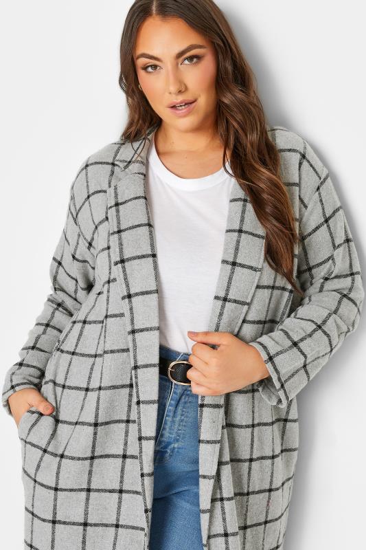 LIMITED COLLECTION Plus Size Curve Light Grey Check Long Duster Coat 4