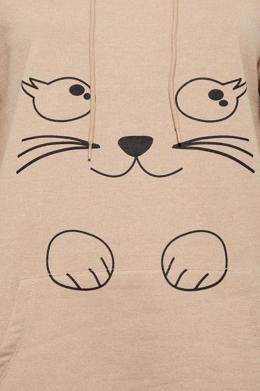 Plus Size Beige Brown Cat Graphic Print Hoodie | Yours Clothing 5
