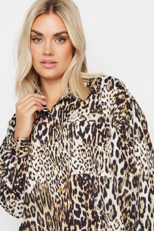  YOURS Curve Natural Brown Leopard Print Long Sleeve Shirt