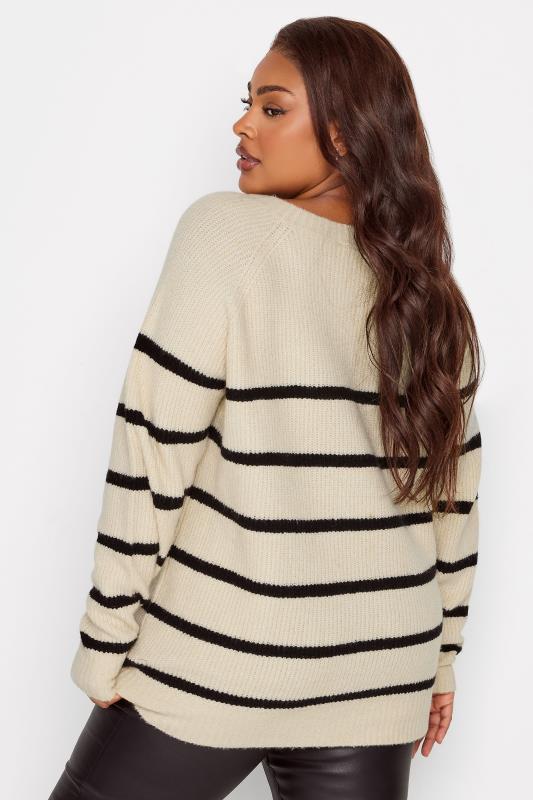 YOURS Plus Size Cream Stripe Button Detail Knitted Jumper | Yours Clothing 4