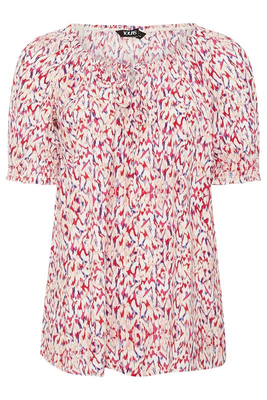 YOURS Plus Size Red Abstract Tie Neck Blouse | Yours Clothing 5