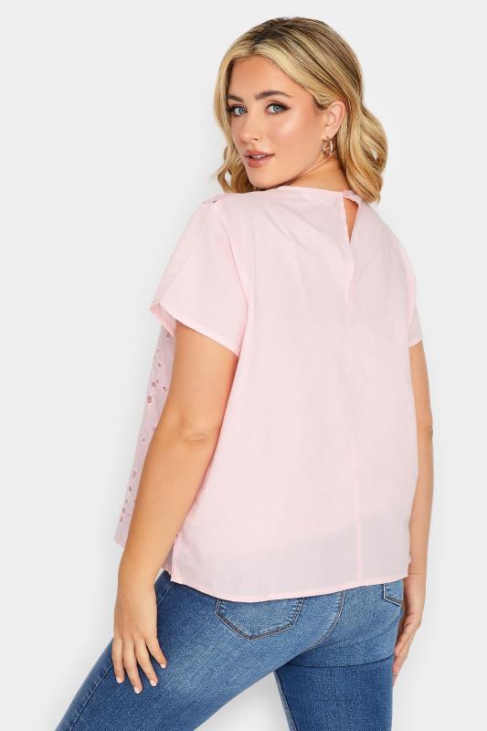 YOURS PETITE Plus Size Curve Light Pink Broderie Anglaise Short Sleeve Top | Yours Clothing  3