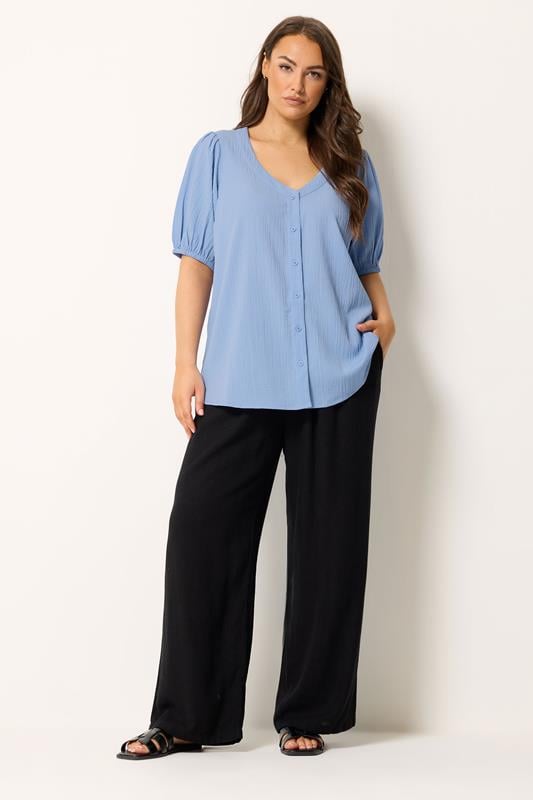 YOURS Plus Size Blue Button Textured Blouse | Yours Clothing 1