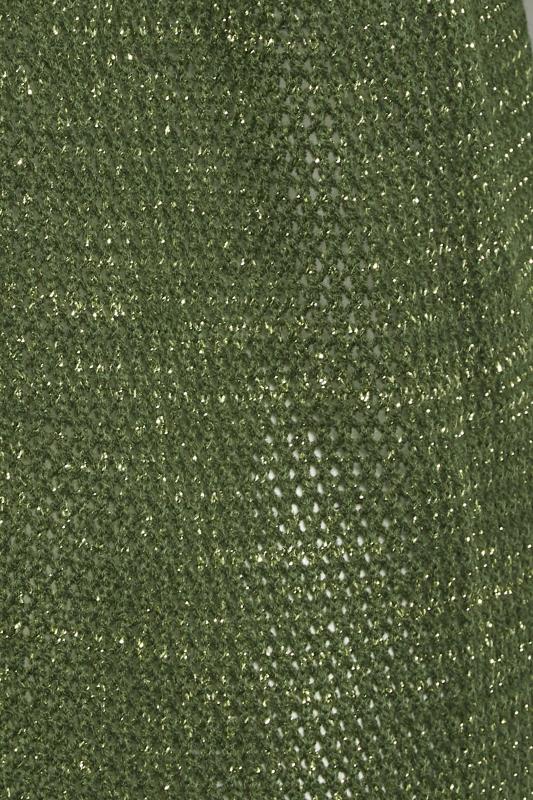 YOURS Curve Plus Size Khaki Green Metallic Knit Cardigan | Yours Clothing  5