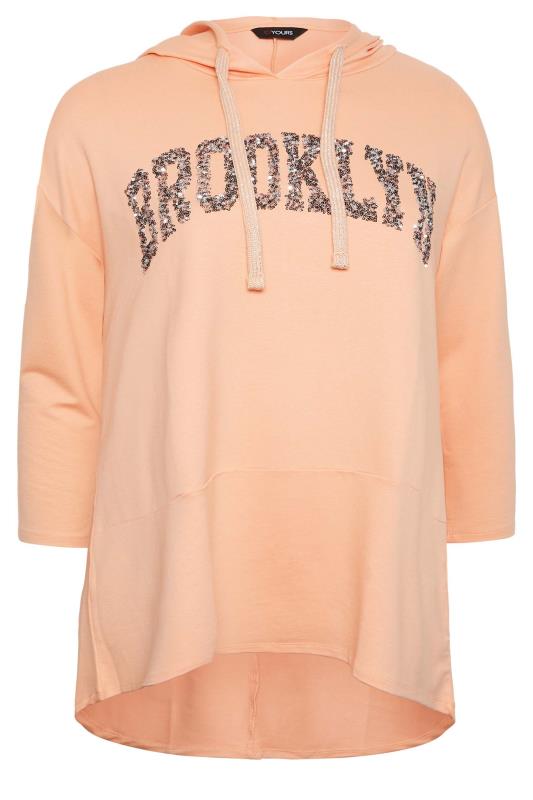YOURS Plus Size Curve Light Orange 'Brooklyn' Slogan Longline Hoodie | Yours Clothing  6