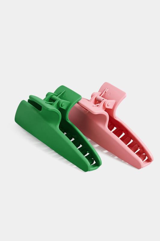 2 PACK Green & Pink Hair Claw Clips | Yours Clothing 3
