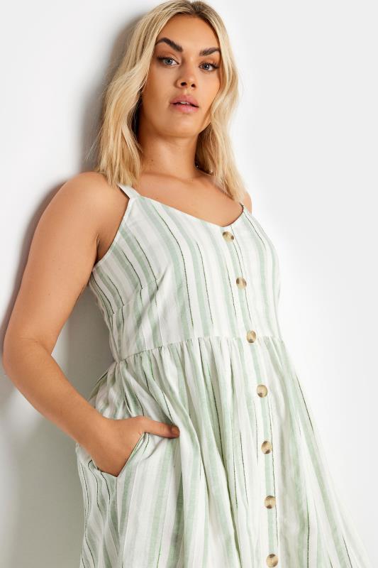 YOURS Plus Size White & Sage Green Stripe Sundress | Yours Clothing 4