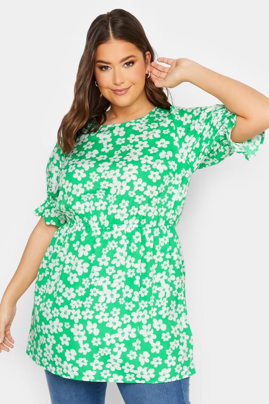 Plus Size  YOURS Curve Green Floral Peplum Top
