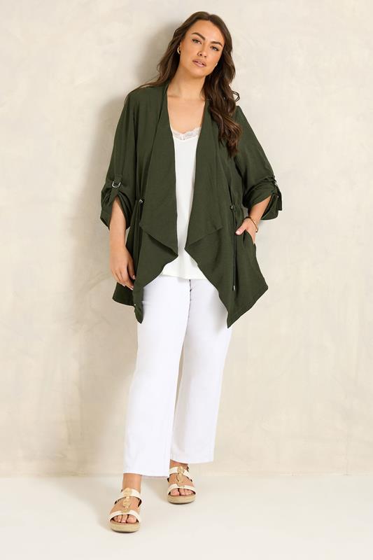 EVANS Plus Size Olive Green Lightweight Waterfall Jacket | Evans 1