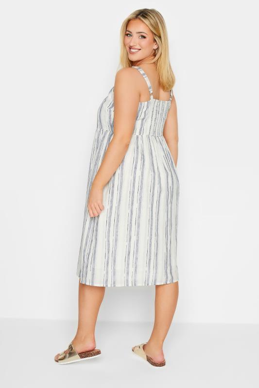 YOURS Plus Size White Stripe Button Lined Strappy Sundress | Yours Clothing 4