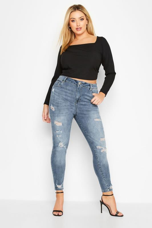 YOURS FOR GOOD Plus Size Mid Blue Ripped AVA Jeans | Yours Clothing 2