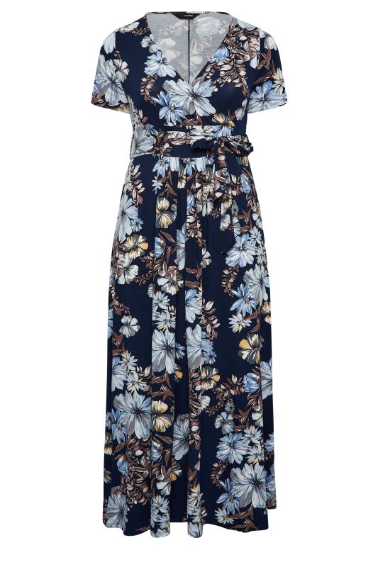 YOURS Plus Size Navy Blue Floral Wrap Front Tie Maxi Dress | Yours Clothing 6