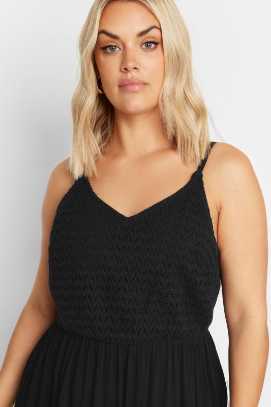 LIMITED COLLECTION Plus Size Black Crochet Crinkle Midaxi Dress | Yours Clothing 2