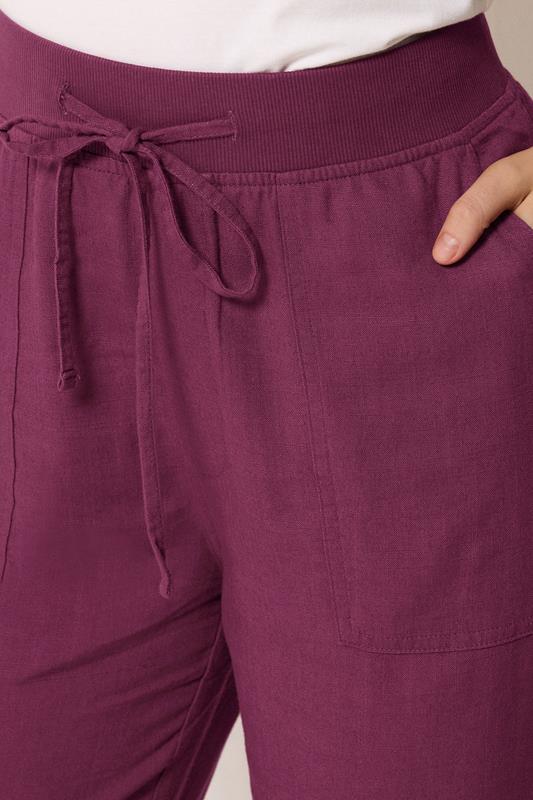 M&Co Berry Purple Cropped Linen Trousers | M&Co 4