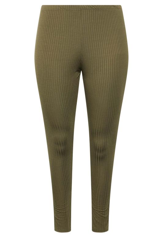 LIMITED COLLECTION Plus Size Khaki Green Ribbed Leggings | Yours Clothing 4