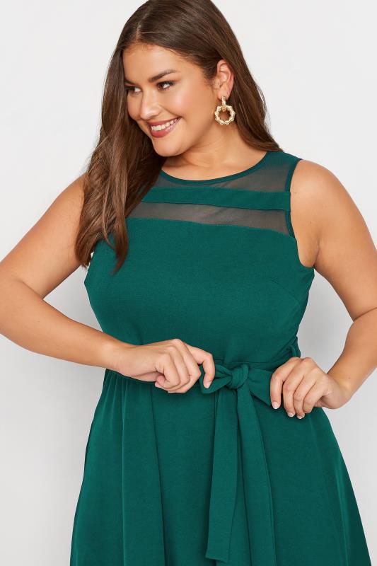 YOURS LONDON Plus Size Green Mesh Panel Skater Dress | Yours Clothing 4