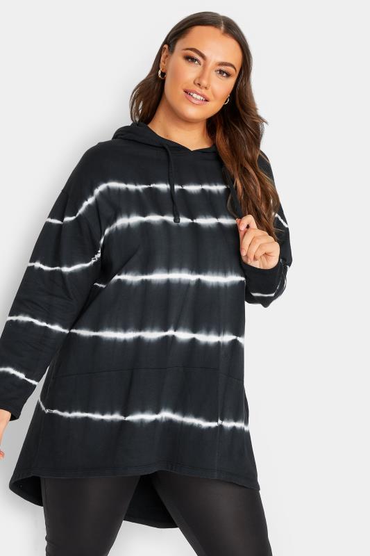 YOURS Plus Size Curve Black & White Tie Dye Hoodie | Yours Clothing  1