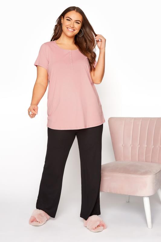 Plus Size Pink Button Scoop Neck Pyjama Top | Yours Clothing 2