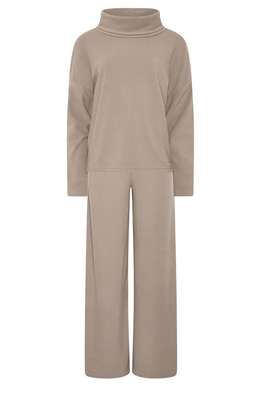 LTS Tall Women's Set Natural Brown Ribbed Roll Neck Top & Wide Leg Trousers | Long Tall Sally 8