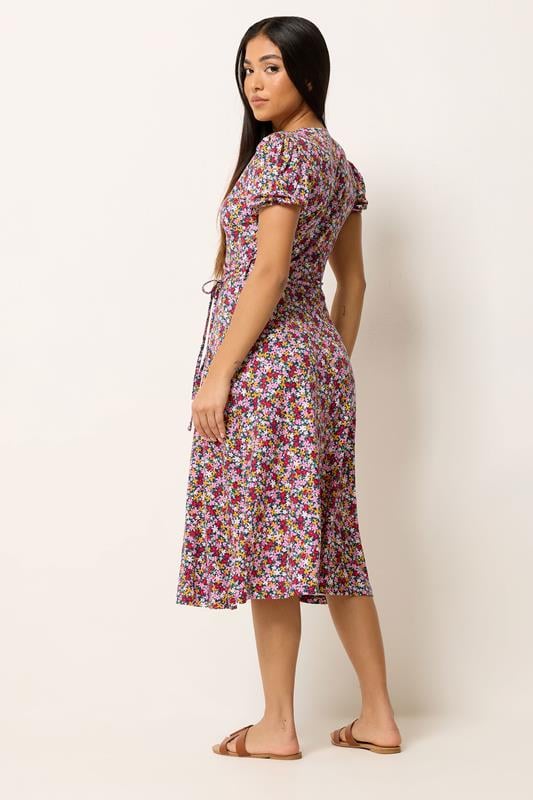M&Co Petite Pink Ditsy Floral Midi Wrap Dress | M&Co 2