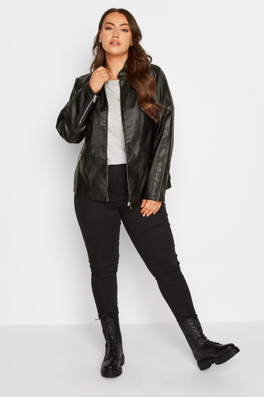 Plus Size Black Faux Leather Jacket | Yours Clothing 2